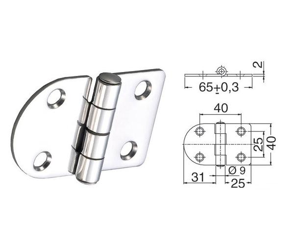Bisagra Acero Inoxidable 65 x 40 mm Grosor 2 mm