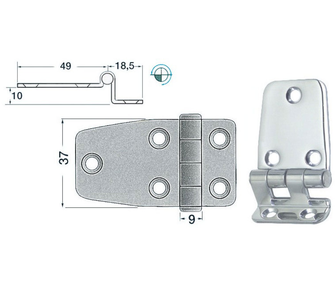 67.5 x 37 mm Overhang Stainless Steel Hinge