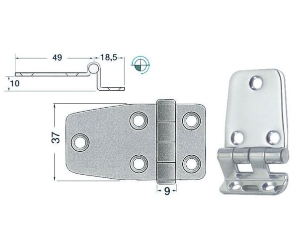 Bisagra Acero Inoxidable 67,5 x 37 mm con Desnivel