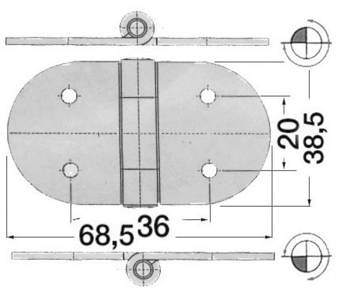Bisagra Acero Inoxidable 68,5 x 38,5 mm con Pernos Apertura Izquierda