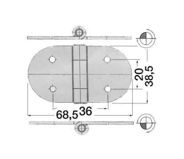 Bisagra Acero Inoxidable 68,5 x 38,5 mm con Pernos Apertura Izquierda