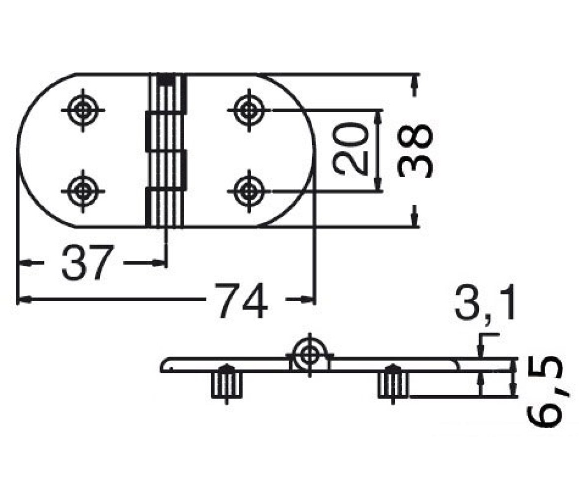 Bisagra Acero Inoxidable 74 x 37,7 mm Grosor 3 mm