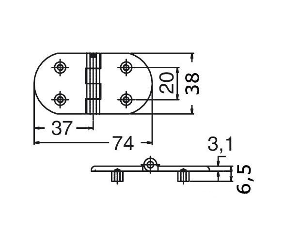 Bisagra Acero Inoxidable 74 x 37,7 mm Grosor 3 mm