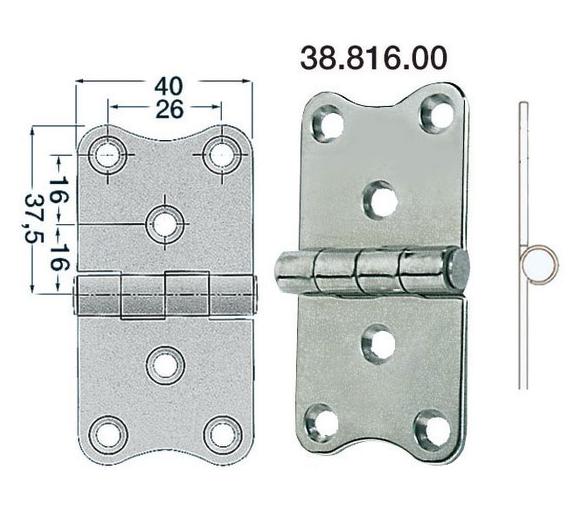 Bisagra Acero Inoxidable 75 x 40 mm Grosor 2 mm