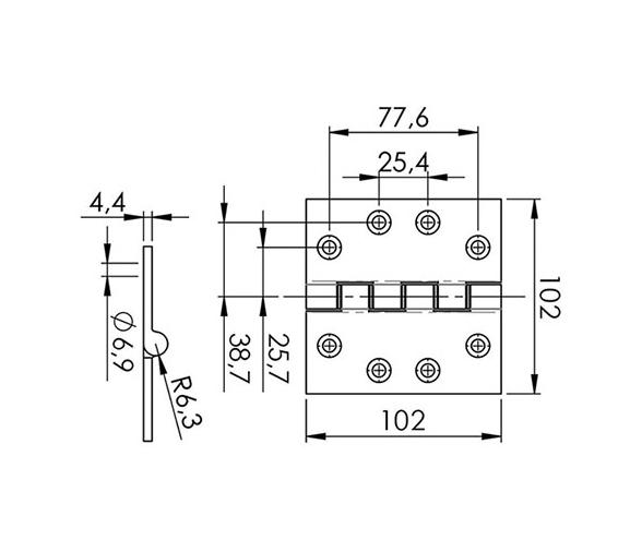Bisagra Acero Inoxidable Microfundicion 102 x 102 mm