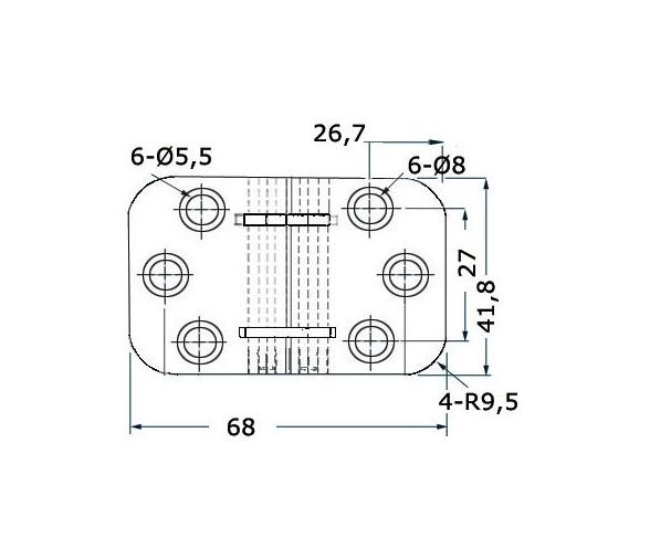 Bisagra Acero Inoxidable Plegable 68 x 42 mm