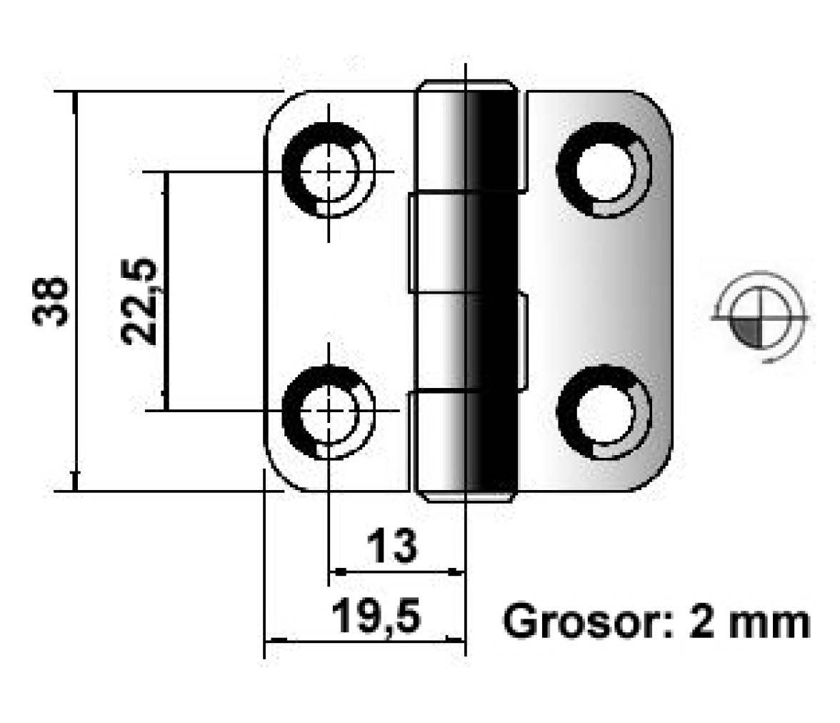 Bisagra Cuadrada Inox 38 x 39 mm