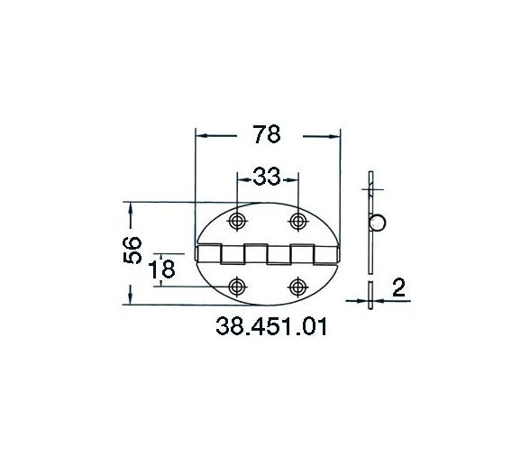 Bisagra Oval Eje Saliente Inox 78 x 56 mm