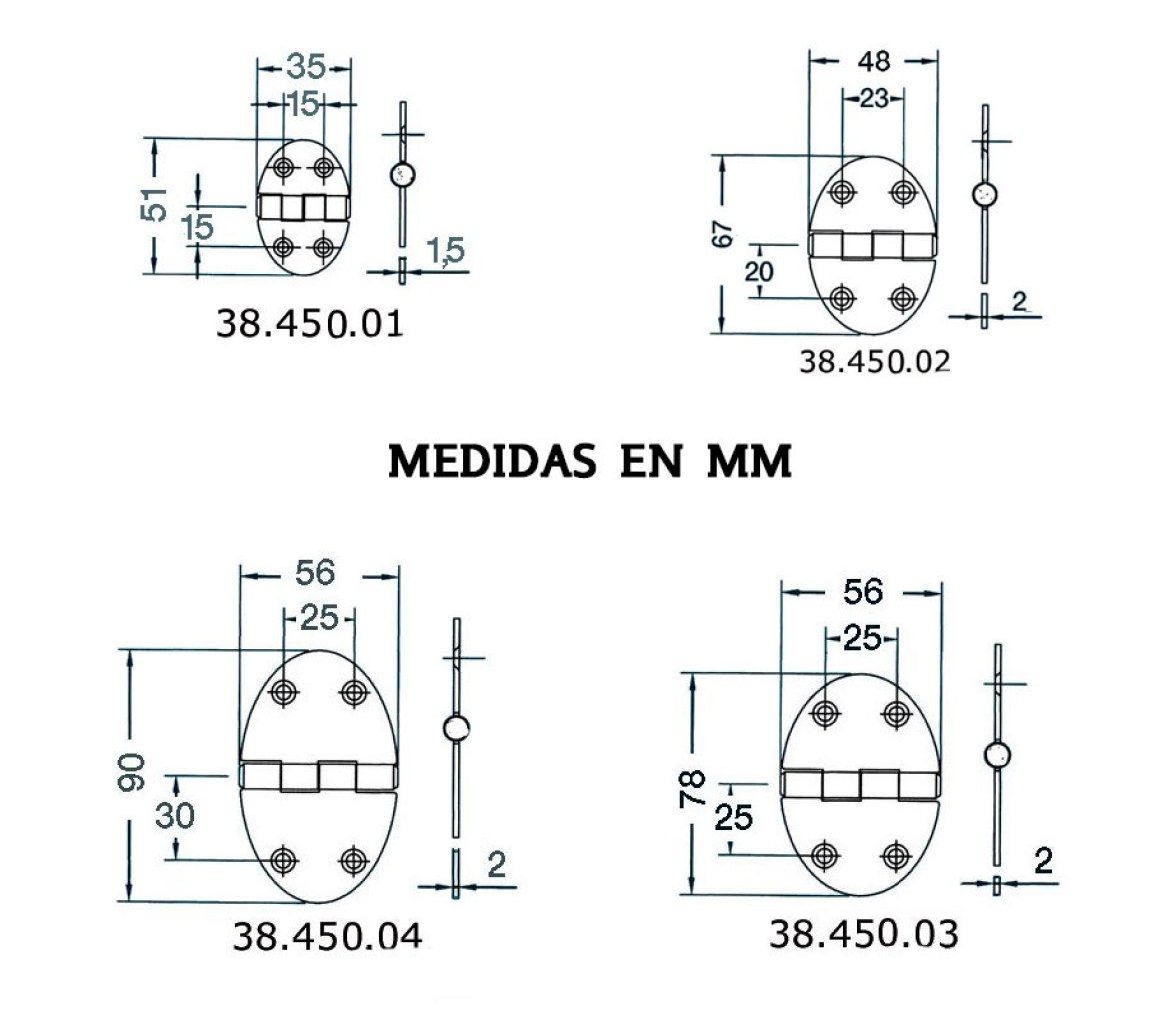 Bisagra Oval Eje Semi Incrustado Inox