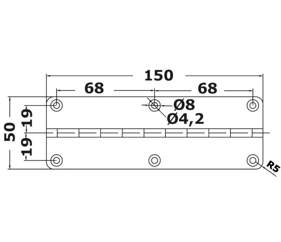 Bisagra Piano Corta Inox 50 x 150 mm