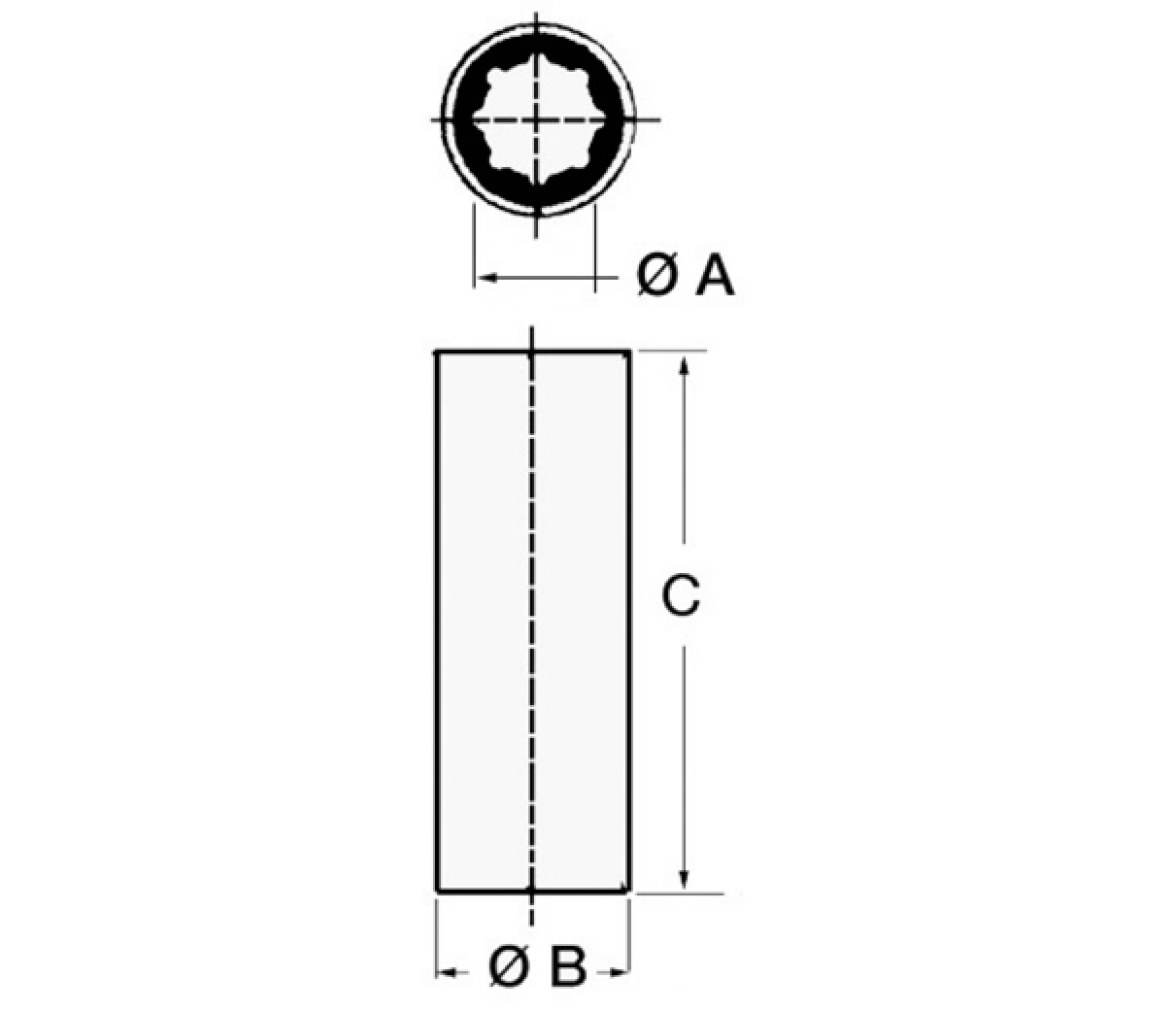 Buje Eje Recto Estructura Externa Resinada Pulgadas/Pulgadas