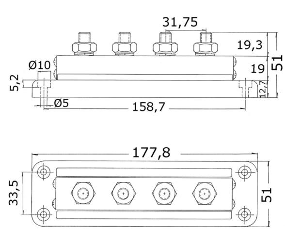 Bus Bar - Placa de 4 bornes de 10 mm Ref. 1420921