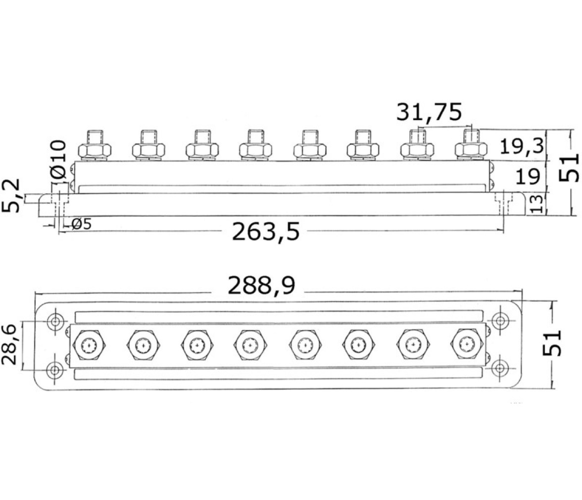 Bus Bar - Placa de 8 bornes de 10mm Ref. 1420922