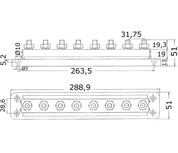 Bus Bar - Placa de 8 bornes de 10mm Ref. 1420922