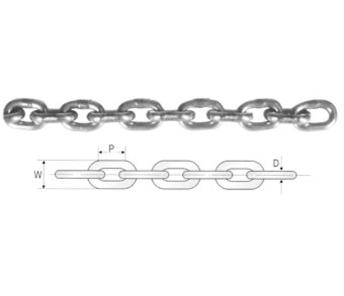 Cadena no Calibrada Galvanizada DIN 763 de 5mm - 1 Metro