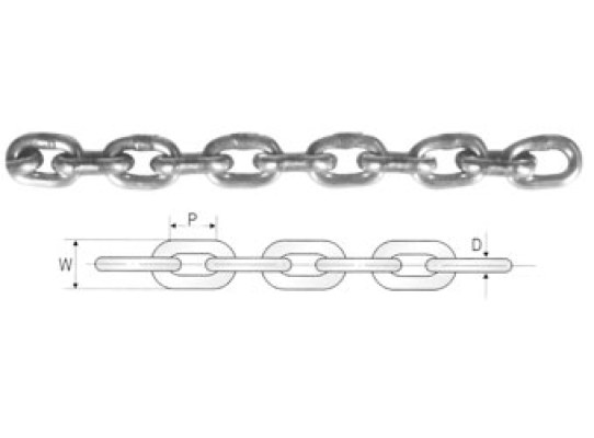 Cadena no Calibrada Galvanizada DIN 763 de 6mm - 1 Metro