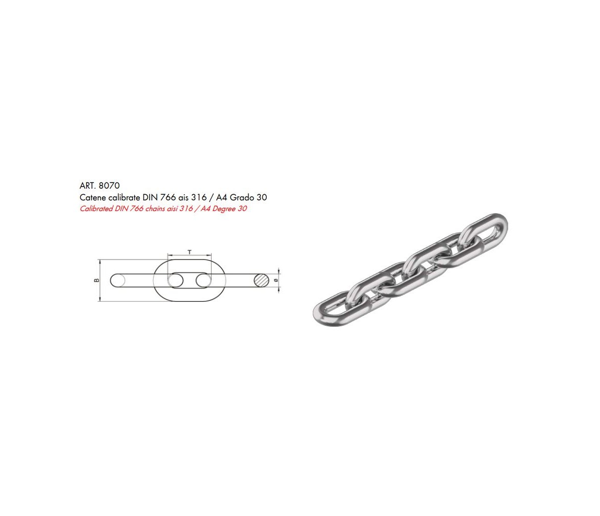 Cadena Calibrada Inox DIN 766 8 mm AIS 316