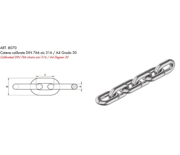Cadena Calibrada Inox DIN 766 8 mm AIS 316