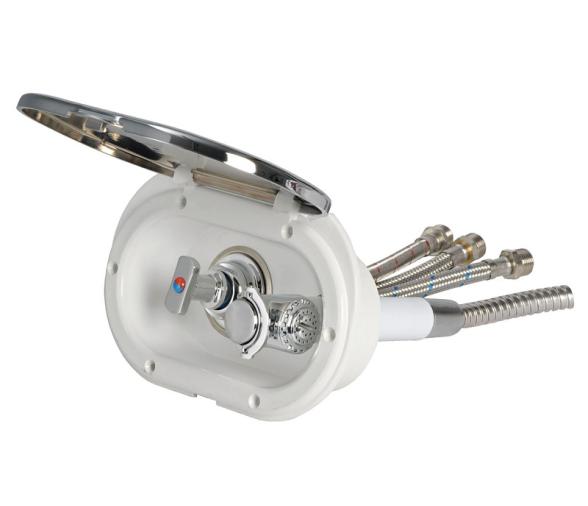 Caja Cromada con Ducha Mizar Manguera Inox con Mezclador