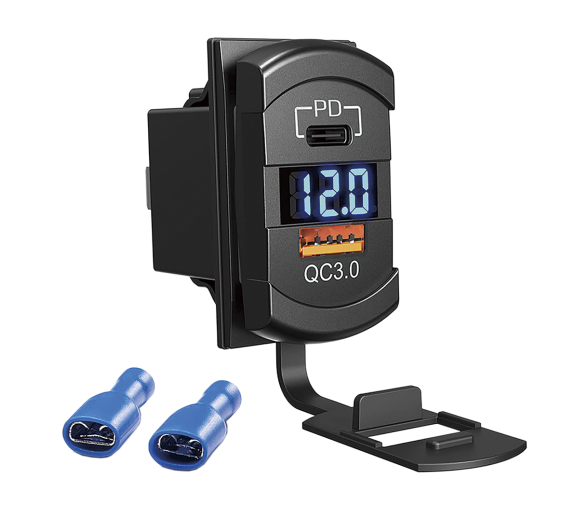 Cargador de Panel USB Doble Tipo C – 12-24VDC con Voltímetro