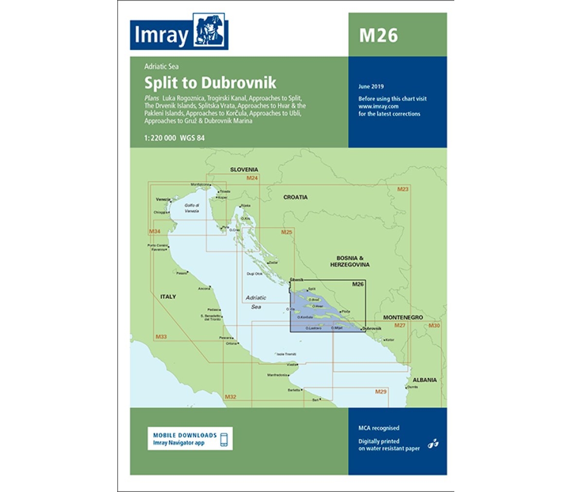 Imray Carta Nautica M26 Split-Dubrovnik