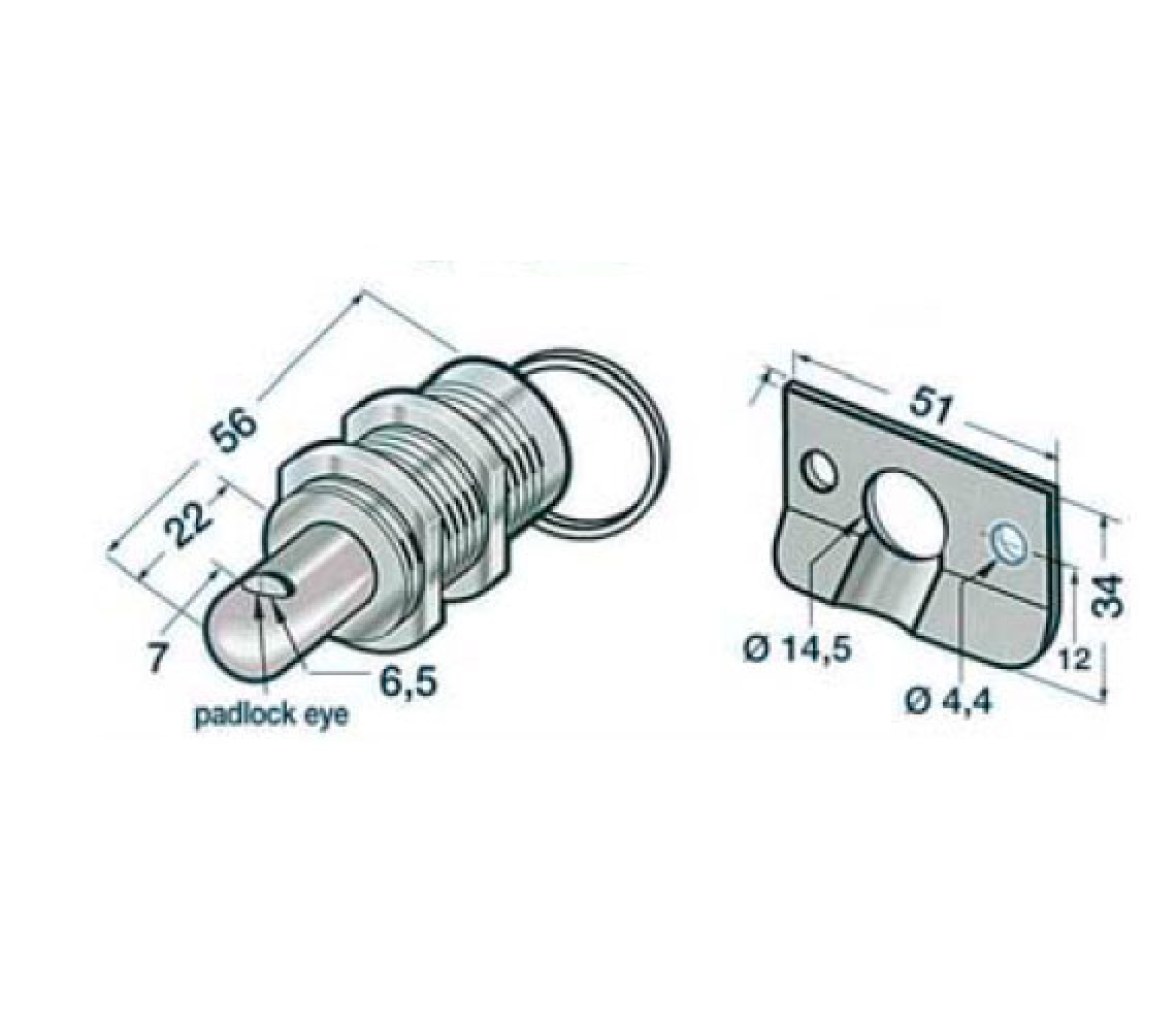 Cerrojo Pulsador para Cofres inox