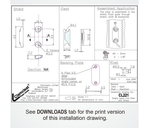 Clamcleat CL221 Mordedor para línea de relinga - Completo