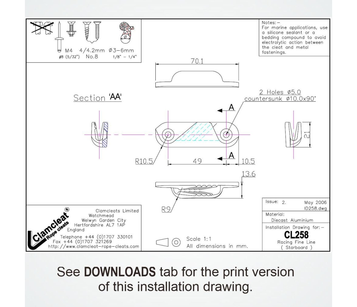 Clamcleat CL258 Racing Fine Line (Estribor)