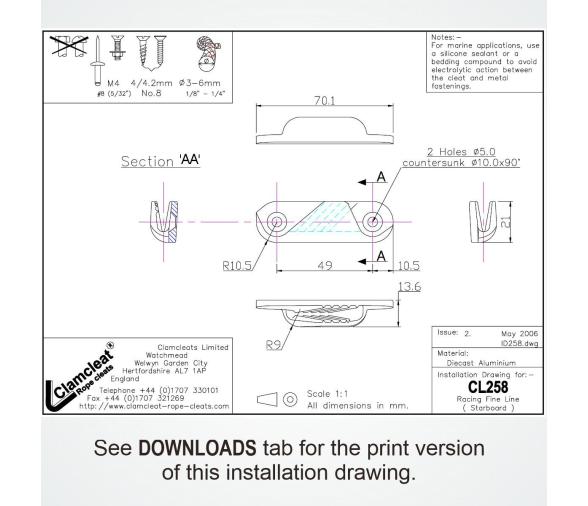 Clamcleat CL258 Racing Fine Line (Estribor)