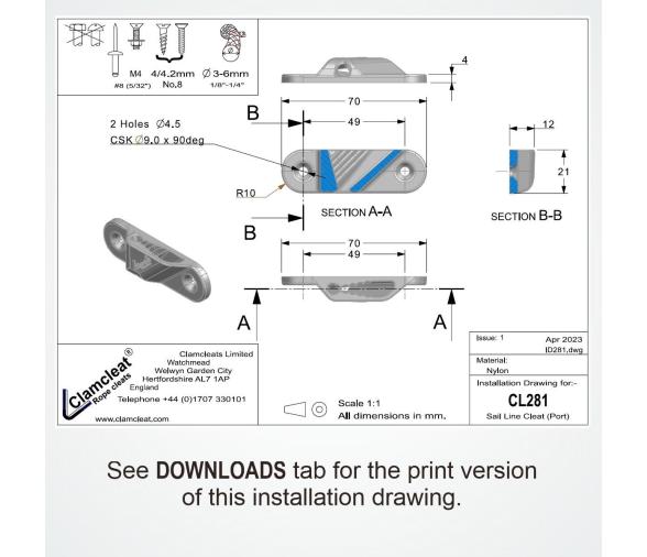 Clamcleat Mordedor CL281 Línea de Vela (Babor)