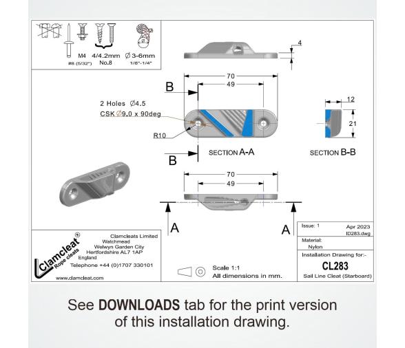 Clamcleat Mordedor CL283 Línea de Vela (Estribor)