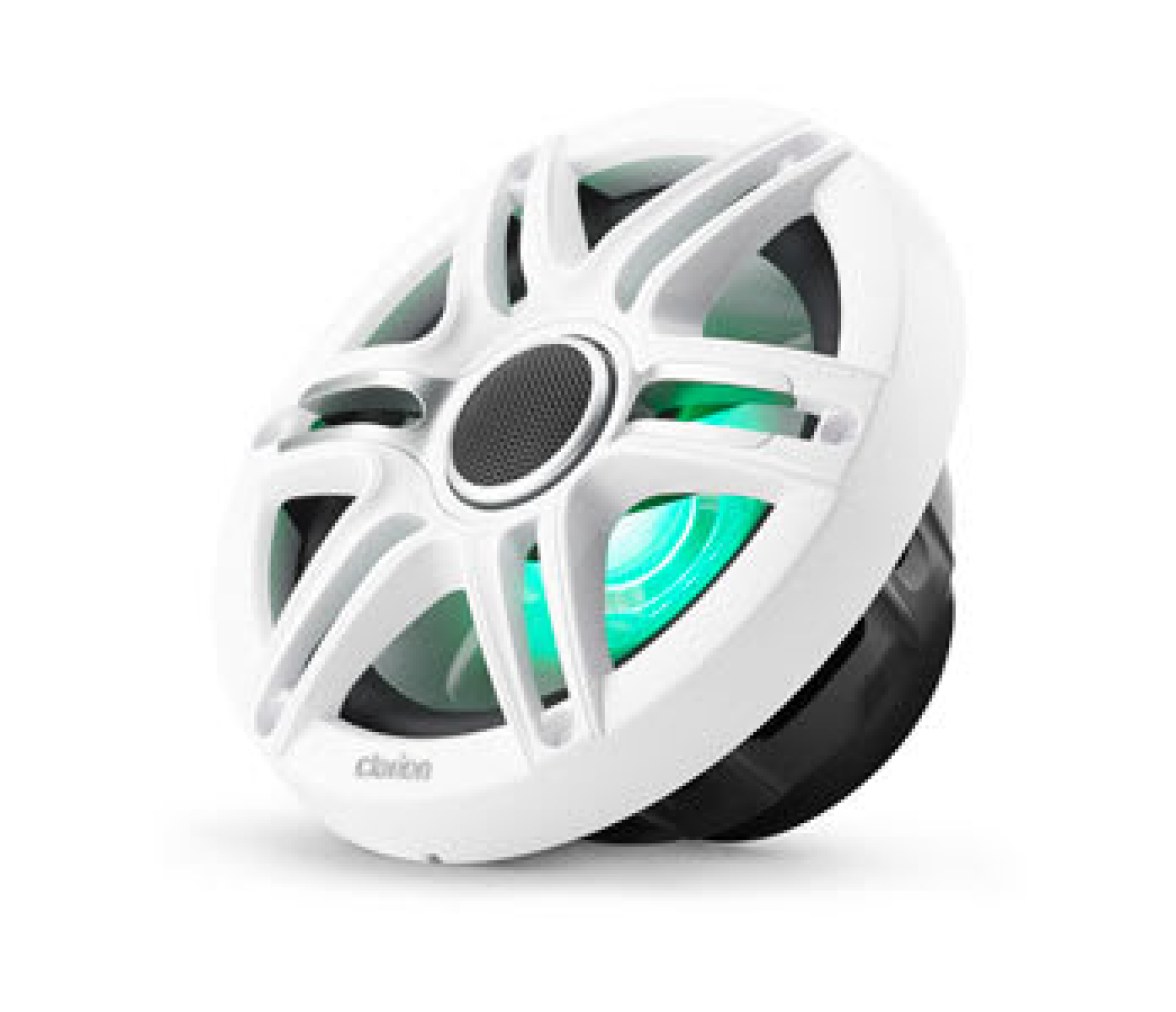 Clarion Altavoces náuticos CMSP, 7,7" con LED y rejilla Sport blanca y gris