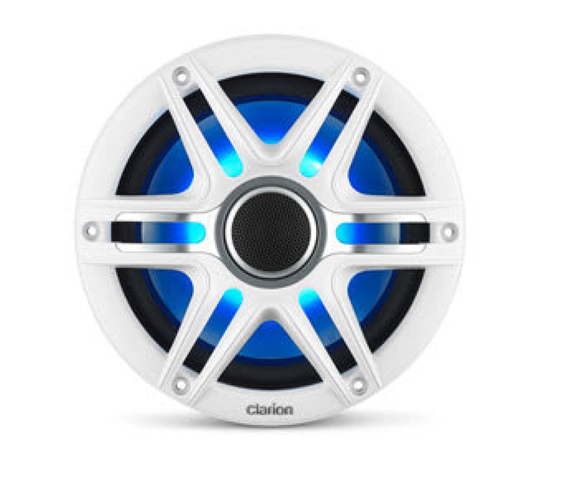 Clarion Altavoces náuticos CMSP, 7,7" con LED y rejilla Sport blanca y gris