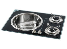 Crystal Glass Wroktop with Hobs + Stainless Steel Sink