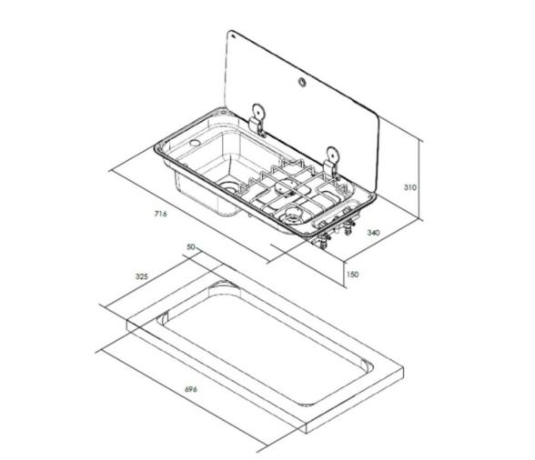 CAN Fregadero y Cocina Empotrable 2 fuegos FL1401