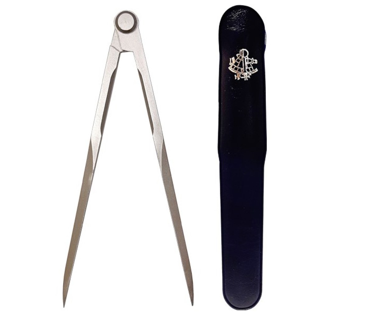 Compás náutico en metal satinado con puntas fijas 18cm