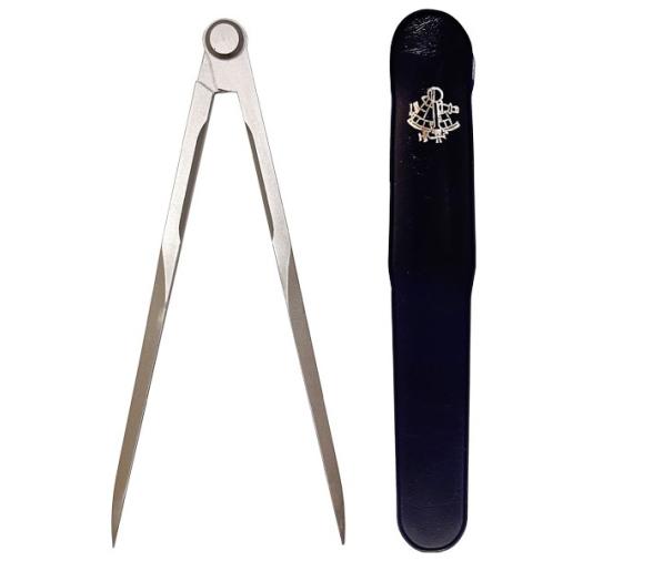 Compás náutico en metal satinado con puntas fijas 18cm