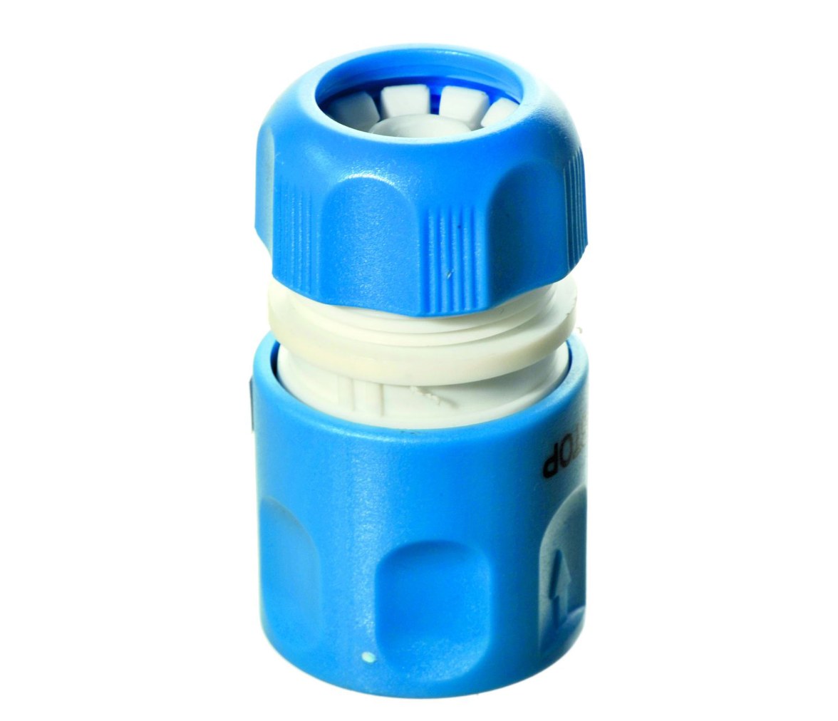 Conector de manguera con detención de agua y liberación rápida