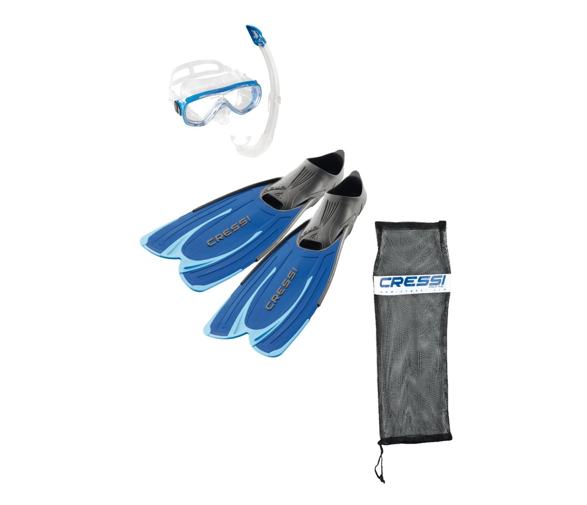 Cressi Kit de Snorkel Agua: Aletas, Máscara Onda y Tubo Mexico Azul