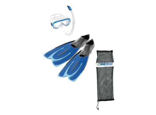 Cressi Kit de Snorkel Agua: Aletas, Máscara Onda y Tubo Mexico Azul