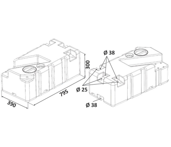 Deposito Aguas Negras con Conectores de Manguera 70 L
