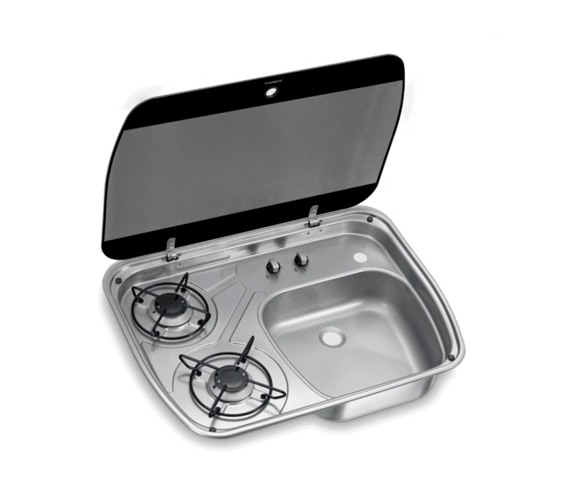 Dometic Cocina 2 Fuegos y Fregadero con Tapa de Cristal HSG 2445