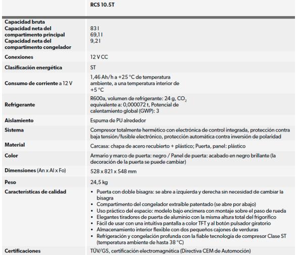 Dometic Nevera Fija de Compresor RCS 10.5T