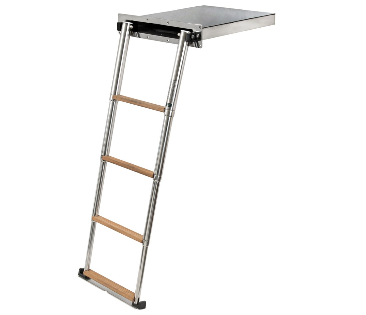 Douglas Marine Escalera Telescópica Luxury Teca 4 Peldaños con Asa