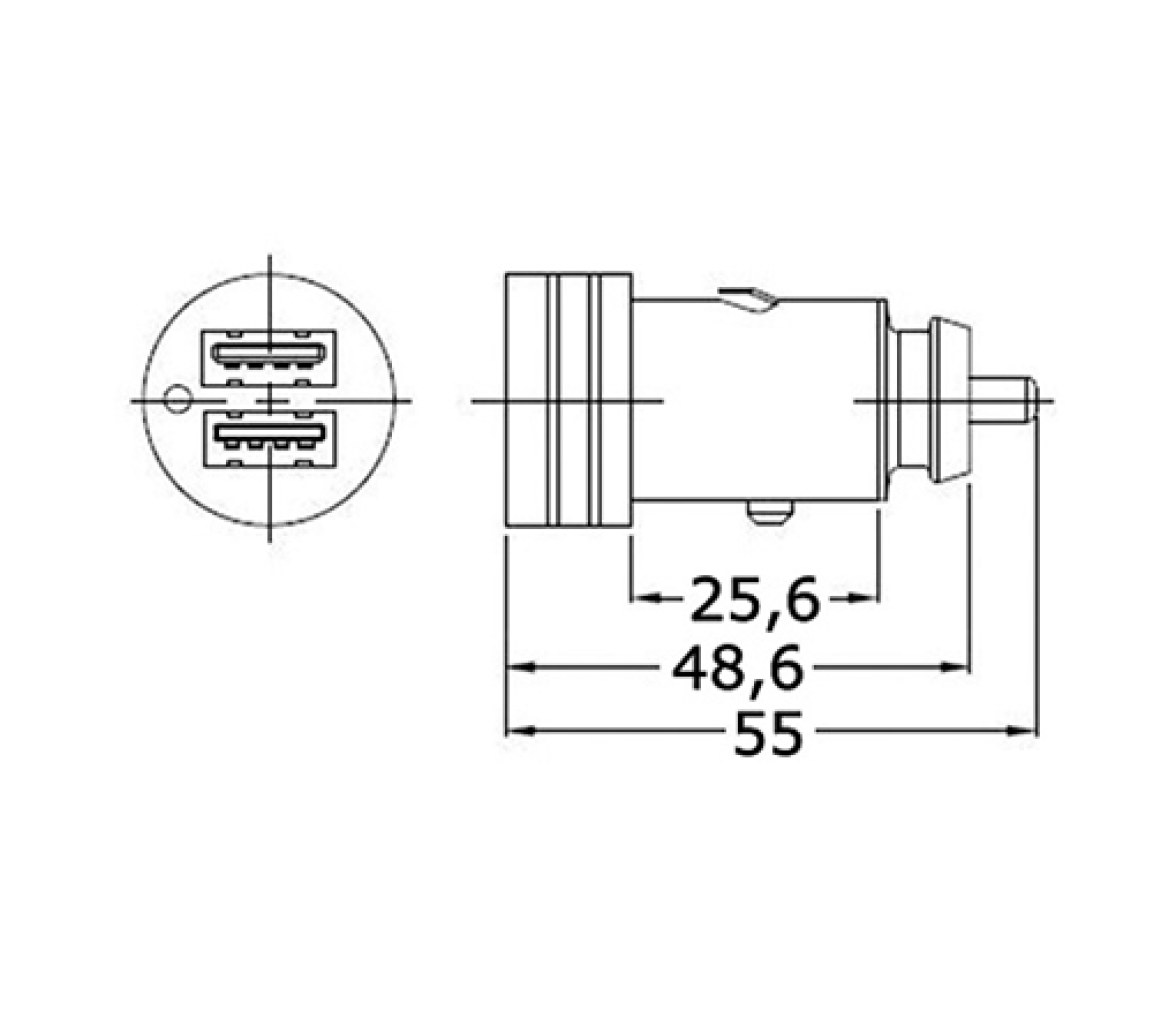 Enchufe Doble USB Tipo A+C 12/24V 2.4A