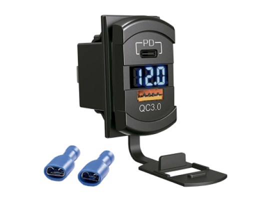 USB-C 3.0 + USB-A 3.0 Socket + Volt Meter