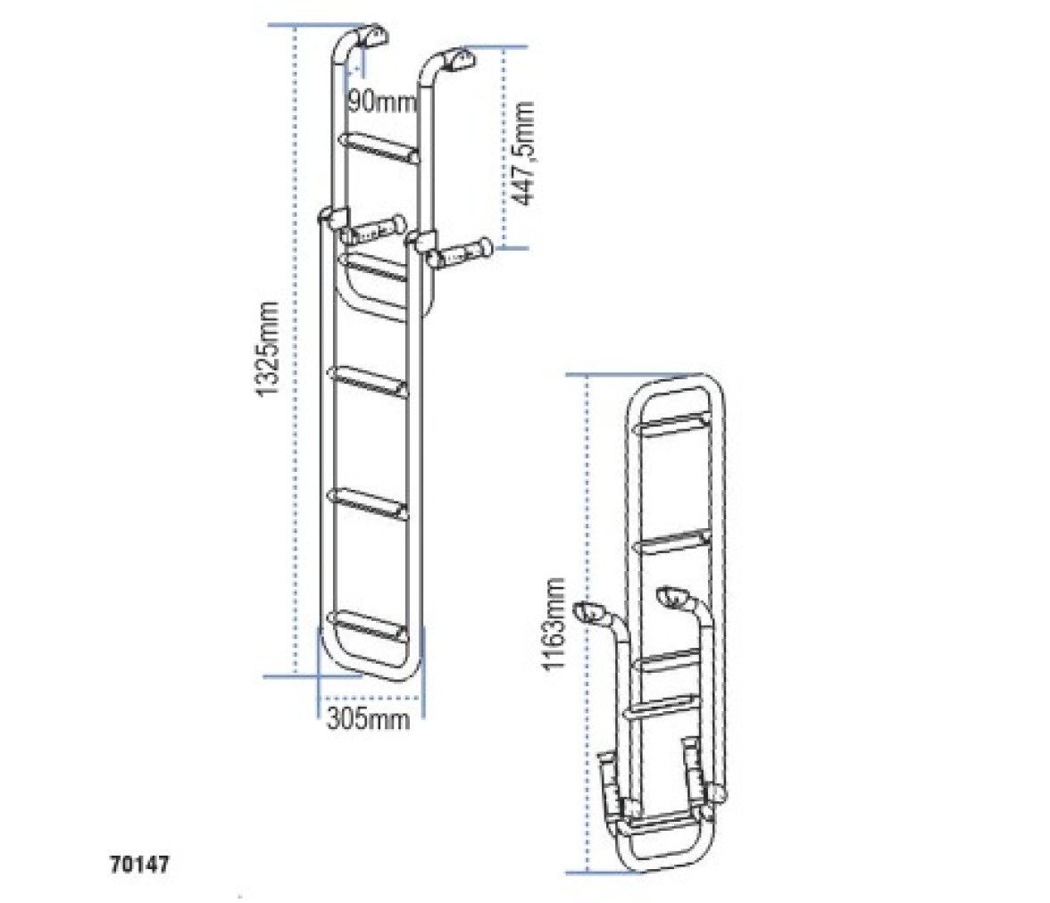 Escalera plegable, 1+2 Peldaños, Inox316, 90º, L810xA280mm