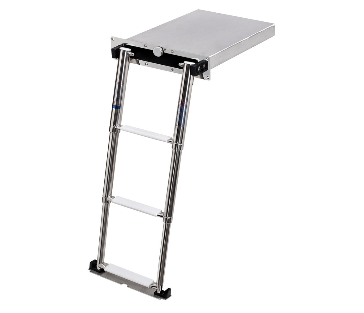 Escalera Plegable con Caja Acero Inoxidable Cierre Manual