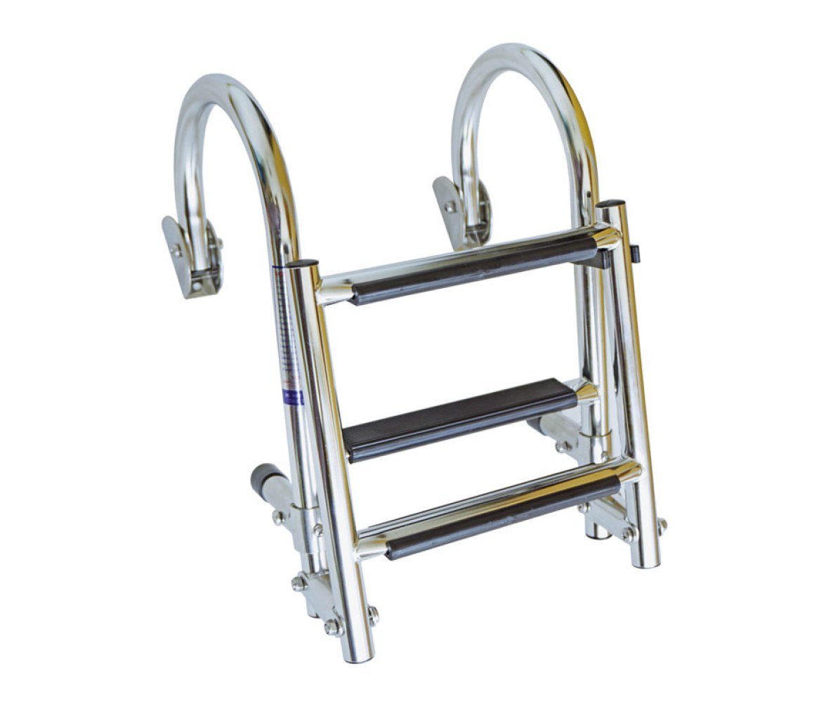 Escalera plegable para Borda, 1+2 Peldaños, Inox 316, 180º, L730xA250mm