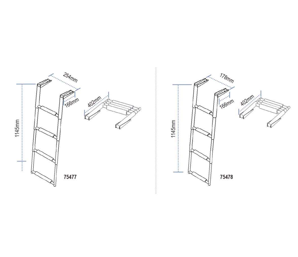 Escalera telescópica, 4 peldaños, Inox316, L1145xA395
